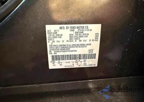 2015 Ford Explorer Xlt z USA, uszkodzony, nr VIN 1FM5K7D8XFGC45182